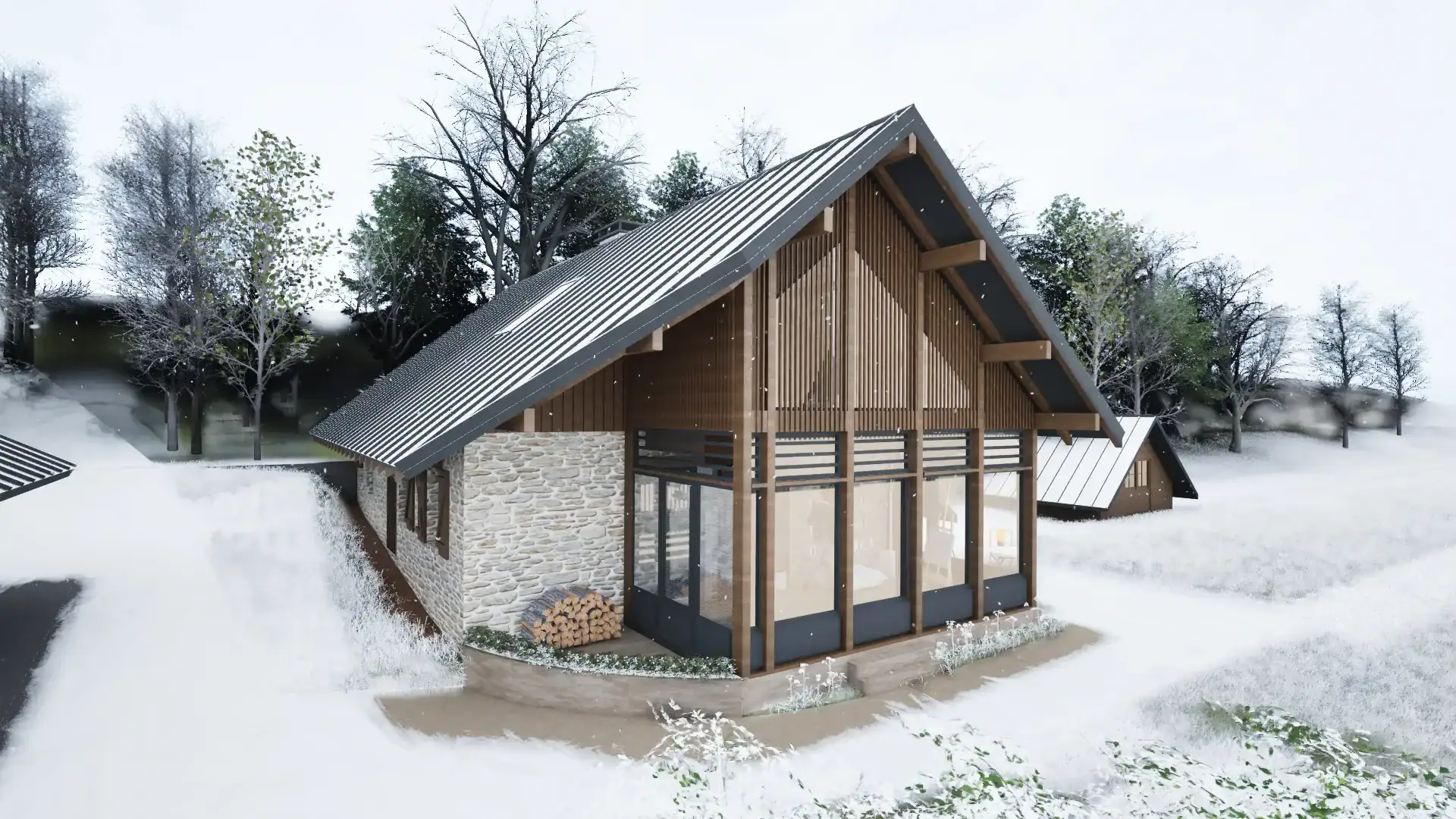 Architect's render of a mountain house extension in Isere, designed by the Ynspir studio